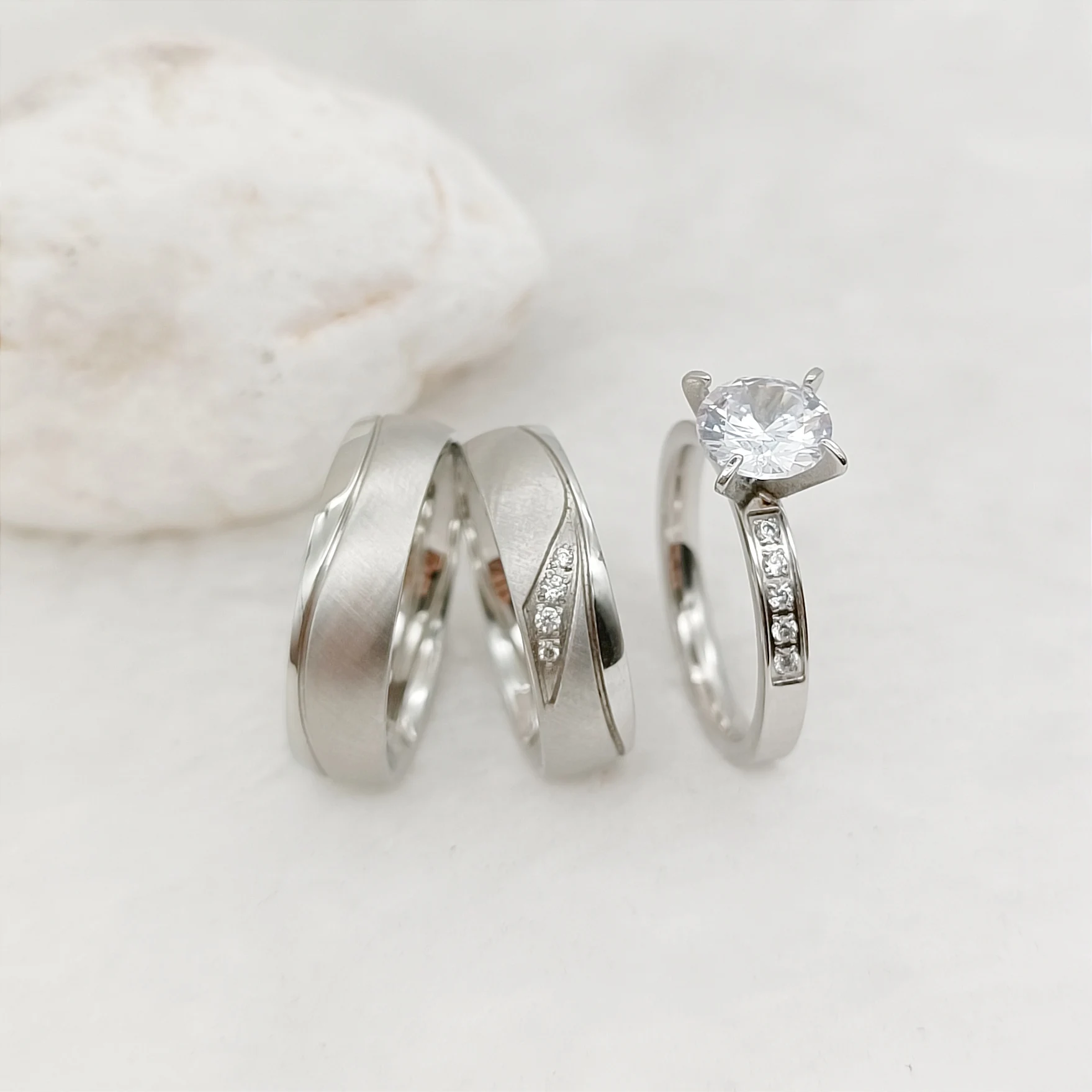 

Classic 3pcs Bridal Sets Cz Diamond Wedding Engagement Rings For Men and Women Love Alliance Stainless Steel Jewery