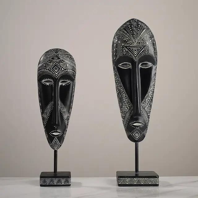 Resin African Mask Statue Traditional Tribal Mask Retro Art Crafts Tabletop Ornament Office Home Decoration Housewarming Gift