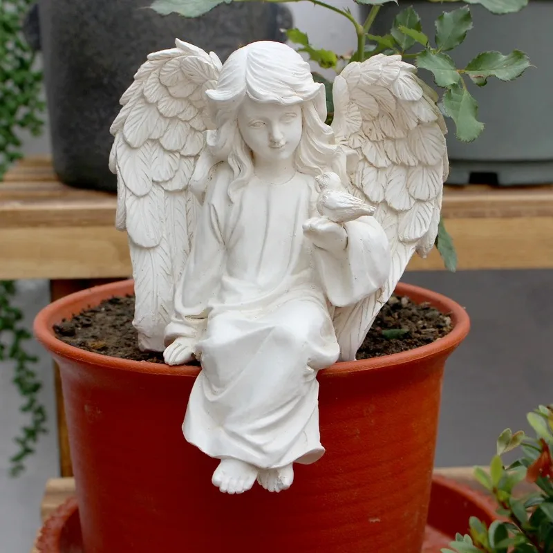 置物 angel Angel Sculpture, With Lyre Harp, 7.25