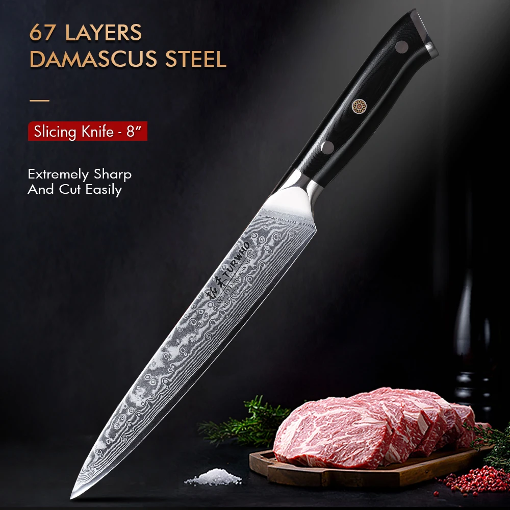 

TURWHO 8“ Slicing Knives Japanese Professional 67 Layer Damascus VG10 Steel Chef Knife Sharp Meat And Fish Fillet Kitchen Knife