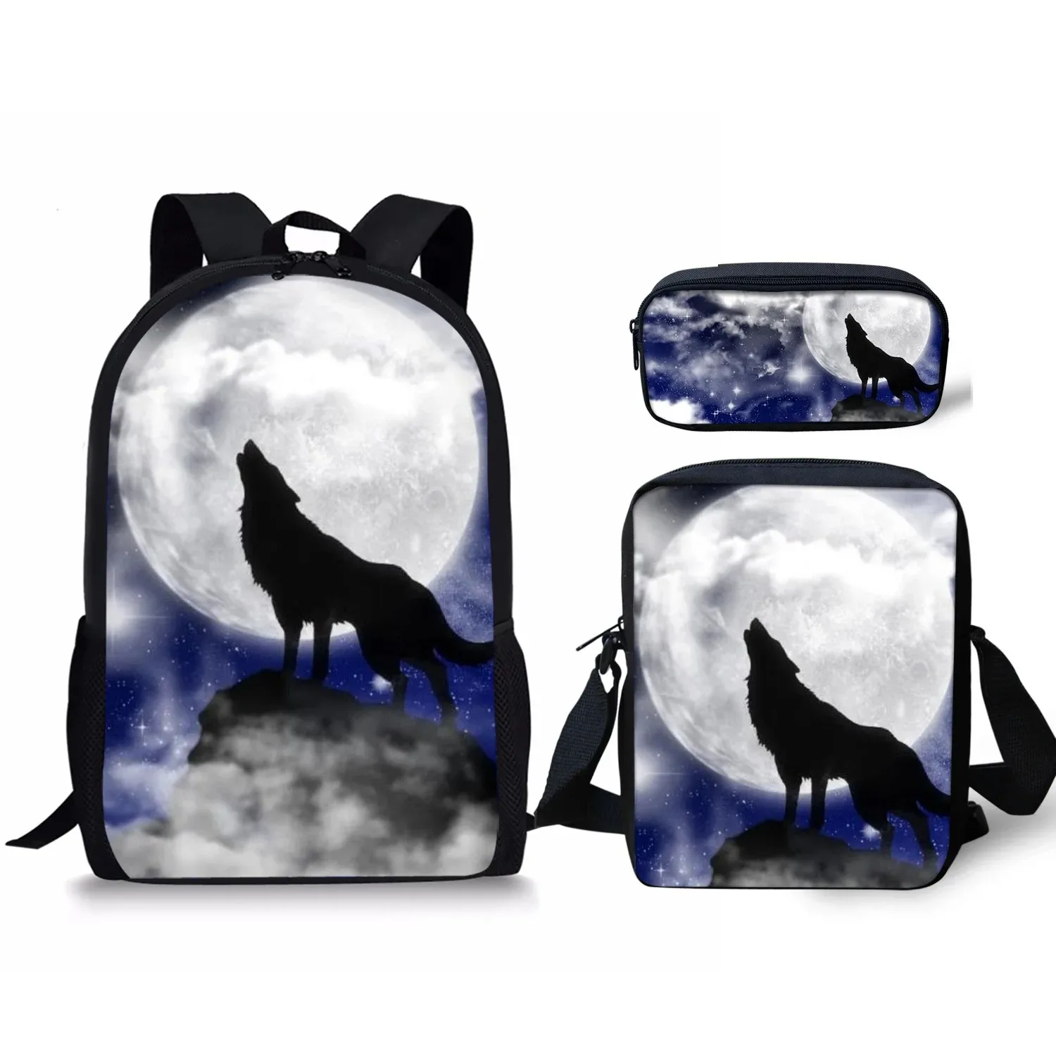 Harajuku Wolf on the Moon Pattern 3D Print Backpack, Student School Backpack, Laptop Backpack, Backpack, Tilt Shoulder
