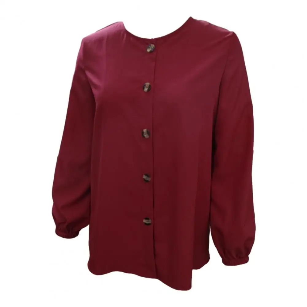 

Women Work Shirt Elegant Women's Single-breasted Long Sleeve Blouse with Elastic Cuff Breathable Fabric for Spring Fall Casual