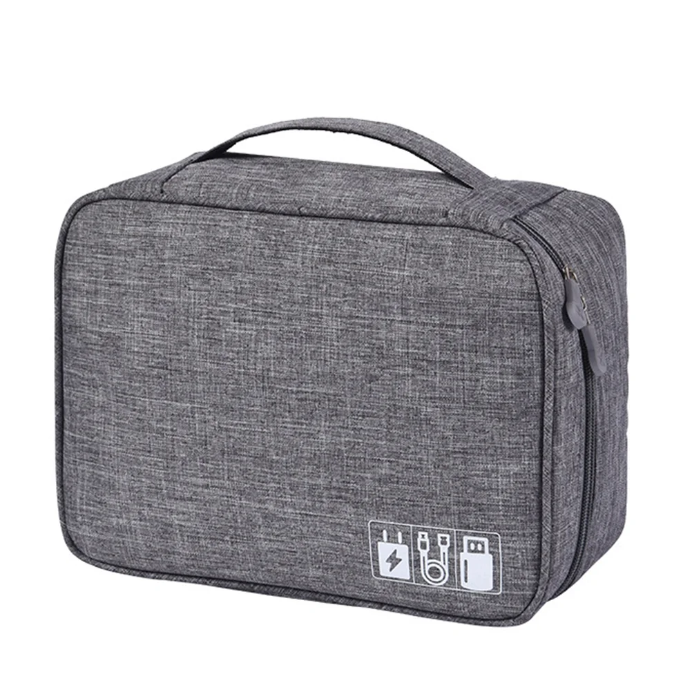 

Travel Storage Bag Polyester Case for Data Cable U Disk Power Bank Electronic Accessories Digital Gadget Devices (Grey)
