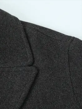 HH الخريف المرأة معطف تويد رمادي مزدوجة الصدر بدوره إلى أسفل طوق سترة طويلة الأكمام فضفاضة ملابس خارجية الأمومة غير رسمية 6