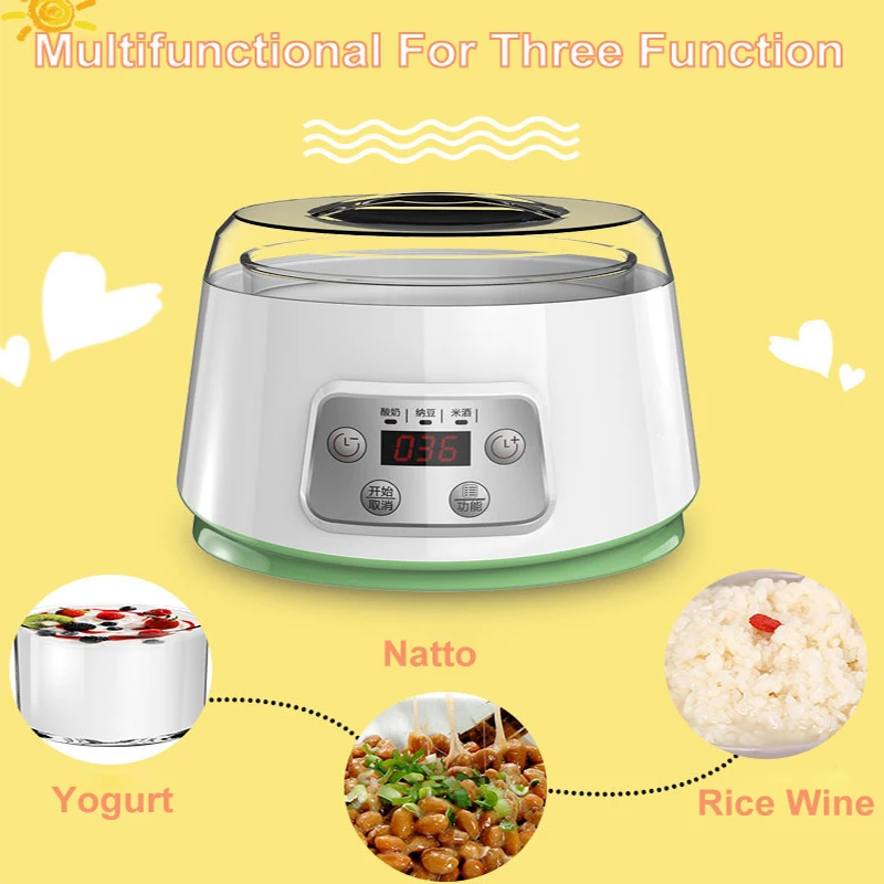 1.3L Automatic Yogurt Machine Constant Temperature Fermentation Rice Wine Machine Natto Machine Glass Liner 3 in 1 Yogurt Maker 3