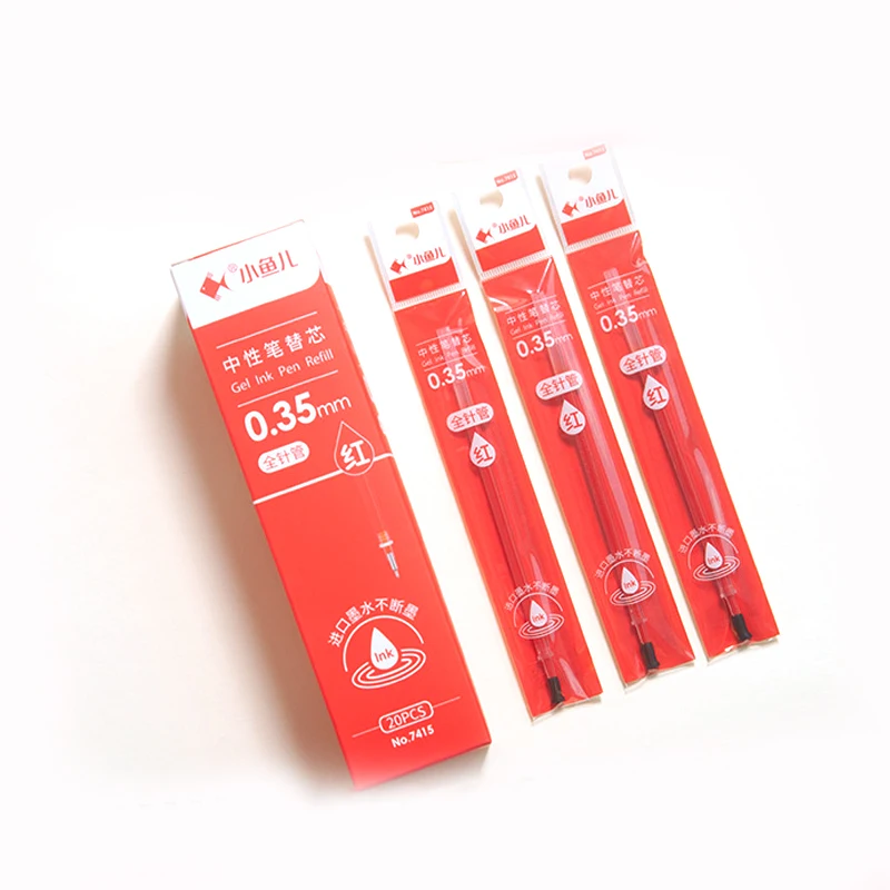 20pcs/Box 0.35/0.38/0.5mm Gel Ink Pen Refill Black And Red Smooth Pearl