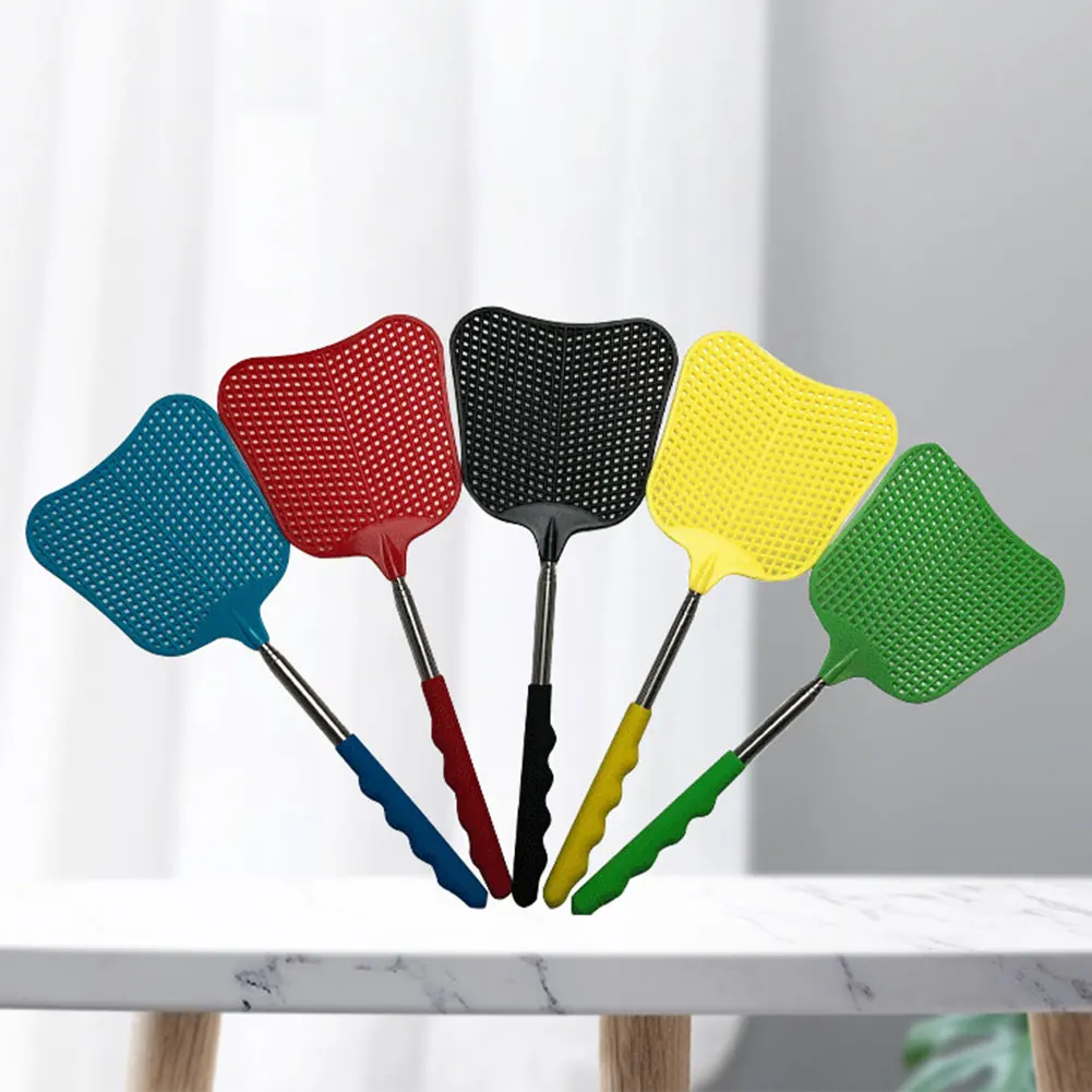 Telescopic Fly Swatters Anti-Slip Handle Extendable Stainless Steel Rod Pest Control 2Pcs