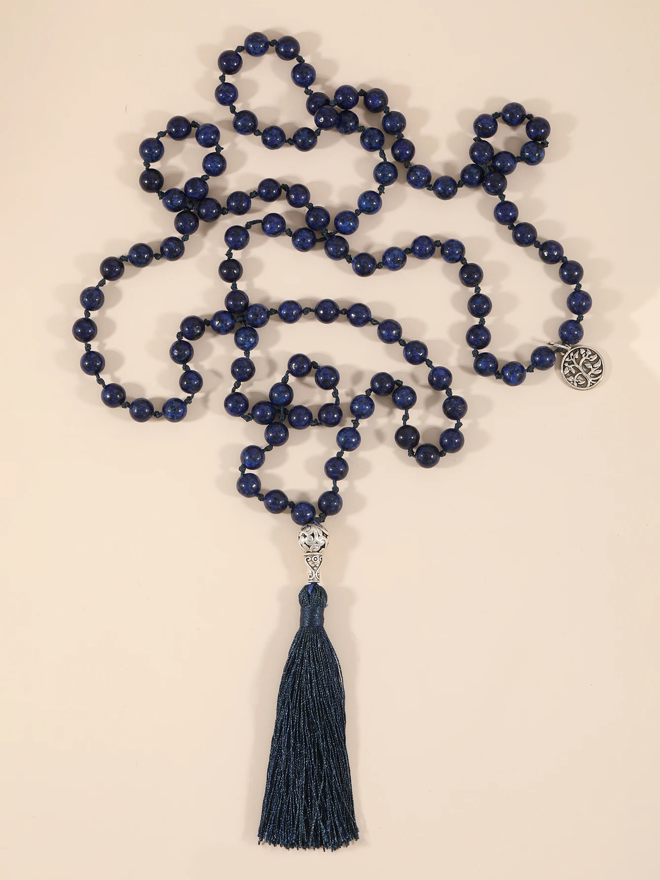 

OAIITE Imitation Lapis Lazuli Necklace for Men 108 Mala Beads Buddhist Prayer Jewelry Three Direct Links Necklace for Women