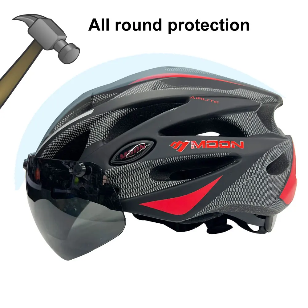 Cycling Helmet Moon Ultralight Cycling Safety Helmet Outdoor Motorcycle Bicycle Helmet Removable Visor Glasses MTB Mountain Road Bike