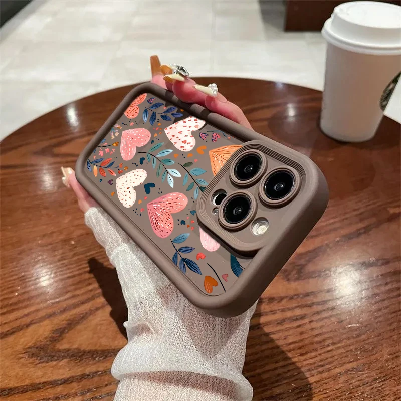 Love Heart Leaves Flower Matte TPU Silicone Case