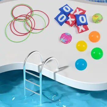Pool Cornhole Games Interactive Water Sandbag Floating Swimming Board and Beach Ball Toss Games for Beach Backyard Garden 3