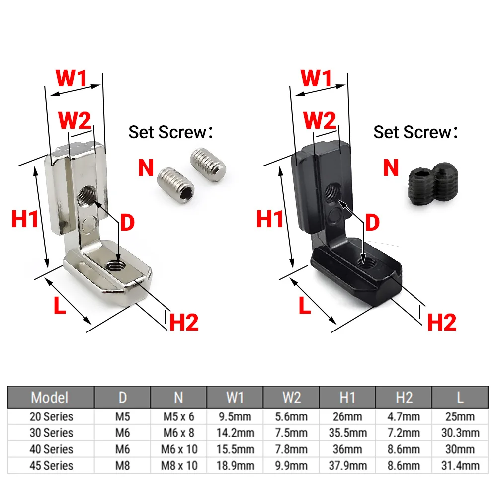 INCREWAY 8-pack 3-weg eindhoekbeugel connector met schroeven, voor standaard 6 mm T-sleuf aluminium extrusieprofiel 2020-serie