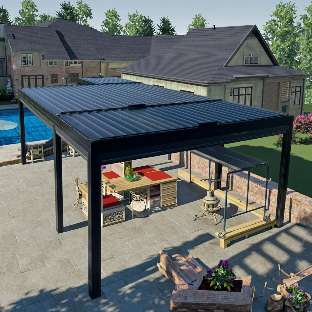 Gazebo da esterno Sweet Home Pergola autoportante in alluminio motorizzato Gazebo da tetto con persiana Design personalizzato per esterni