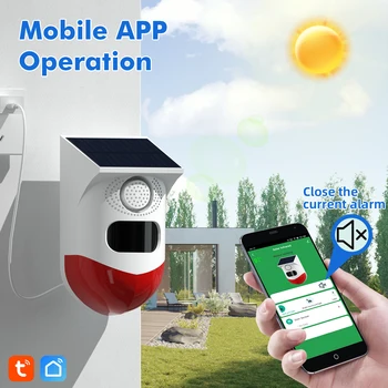 WiFi Waterproof Solar Infrared Outdoor Motion Alarm Detector Security Monitor Sound Siren Alarm Remote Control Smart Life APP 1