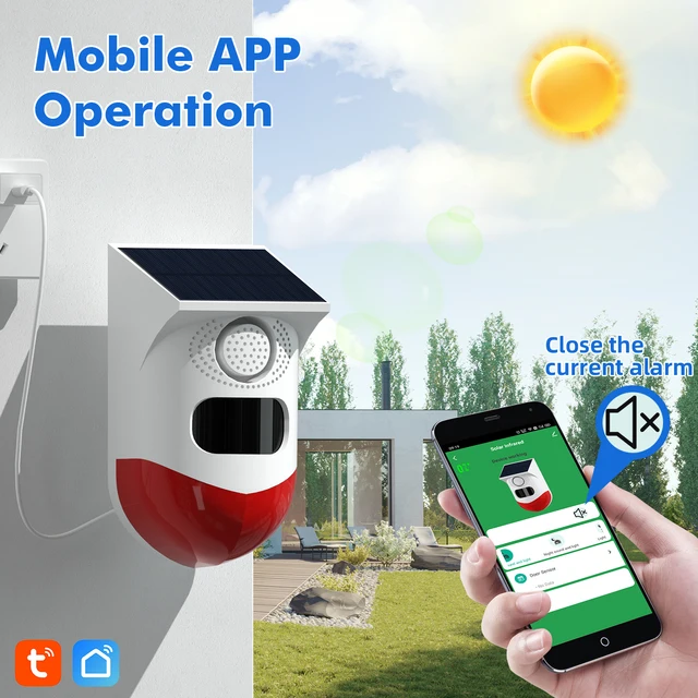WiFi Waterproof Solar Infrared Outdoor Motion Alarm Detector Security Monitor Sound Siren Alarm Remote Control Smart Life APP 1