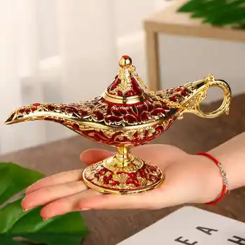 Vintage Aladdin Magic Lamp Figure Large Retro Metal Genie Wishing Light Figurine Sculpture Room Decoration Desk Accessories 1
