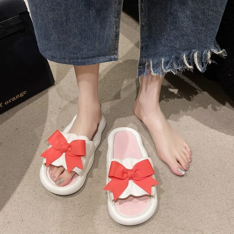 

2024 Summer New Fashion Bow Shoes for Women Outdoor Designer Women's Slippers Casual Open Toed Slippers Ladies Zapatos De Mujer