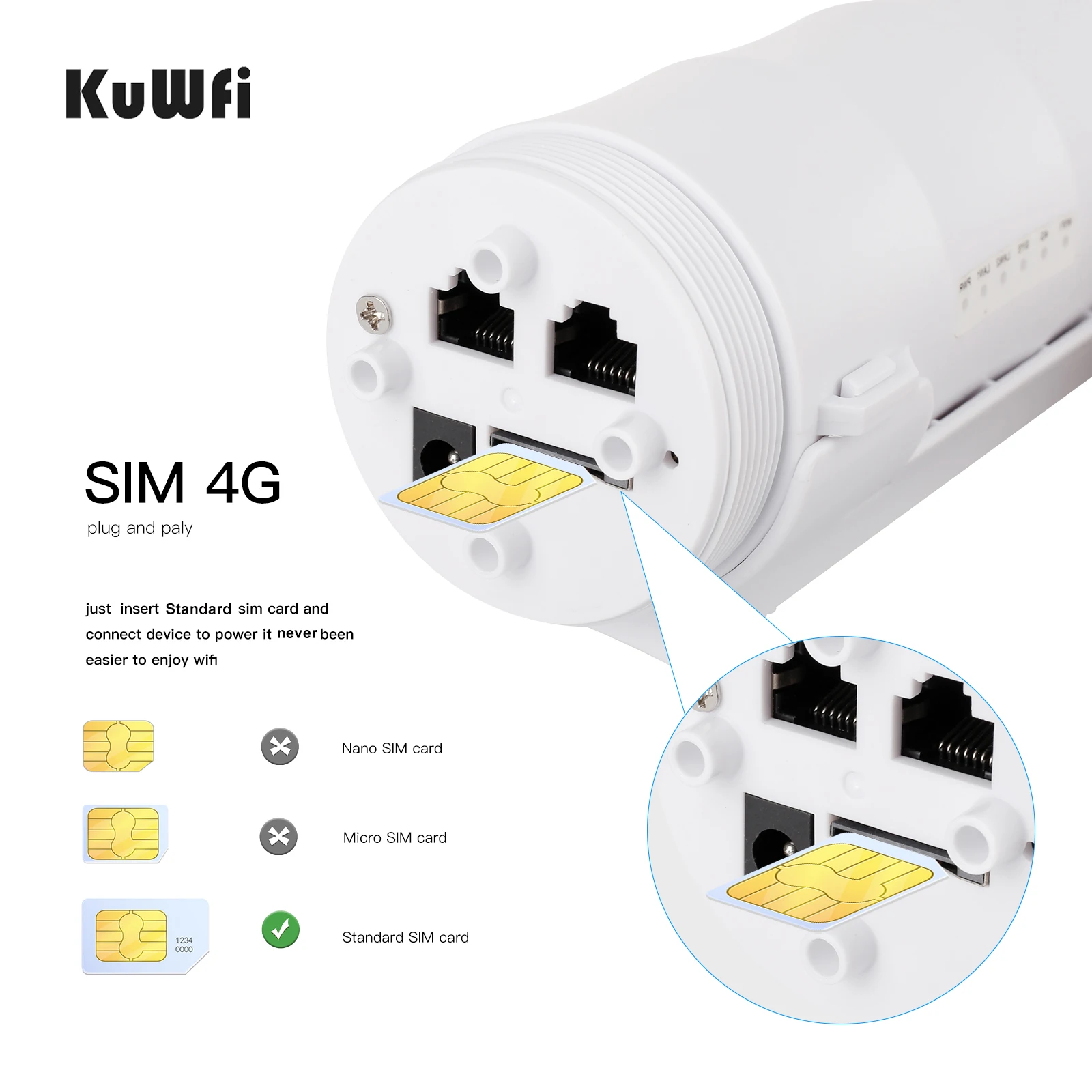 Kuwfi-roteador Wi-fi ao ar Livre à Prova Dágua 4g Lte Cartão Sim Ampla Gama Hotspot Internet sem Fio Suporte 64 Usuários 24vpoe - Imagem 2