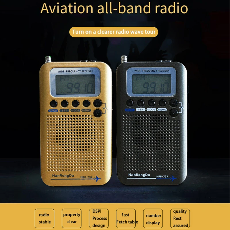 

2023 Portable Full Band Radio Aircraft Band Receiver FM/AM/SW/ CB/Air/VHF World Band with LCD Display Alarm Clock HRD-737