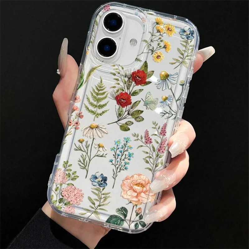 Clear Floral Design Phone Case - Shockproof Soft TPU Cover