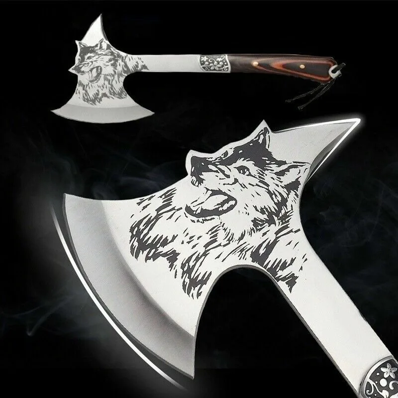 High Hardness Stainless Steel Survival Axe Multi-function Outdoor Camping Tactical Wolf-head Axe Hunting Tools Portable Tomahawk 4