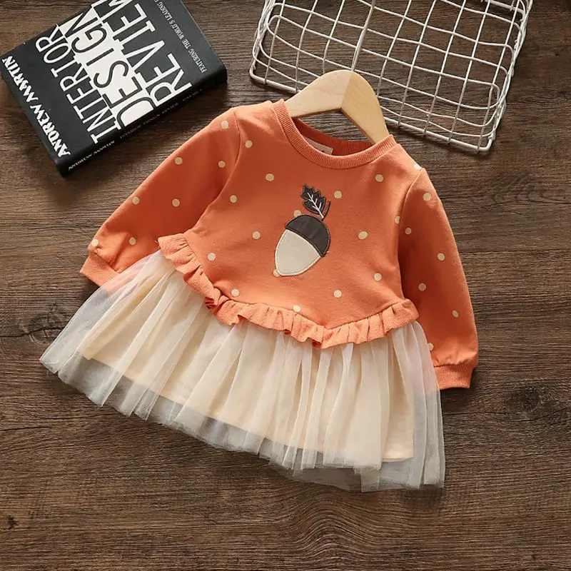 Girls' Dress Spring Autumn Baby Long Sleeved Hoodie Dresses Sweet Children's Princess Clothing Fashion Gauze Girls Clothes Ropa
