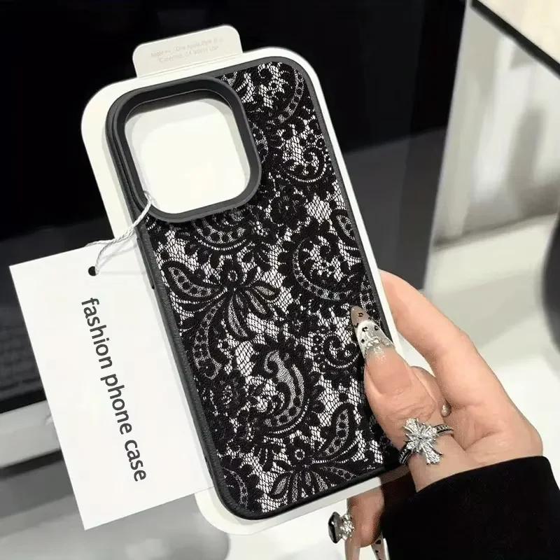 Elegant Black Lace Pattern Phone Case - Soft Cover