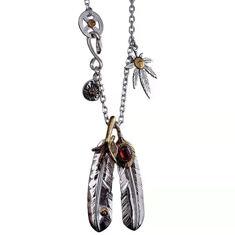 

Angel's Wish Taijiao Chain Chain Feather Long silver pendant Necklace