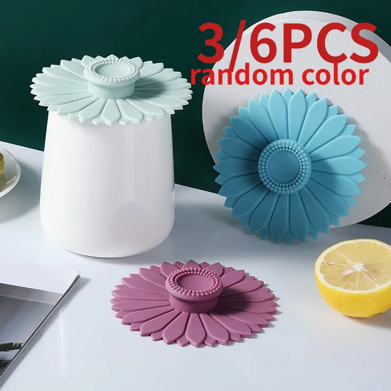 Sunflower Silicone Cup Covers - Multipurpose Dustproof Lids (Set of 3/6)