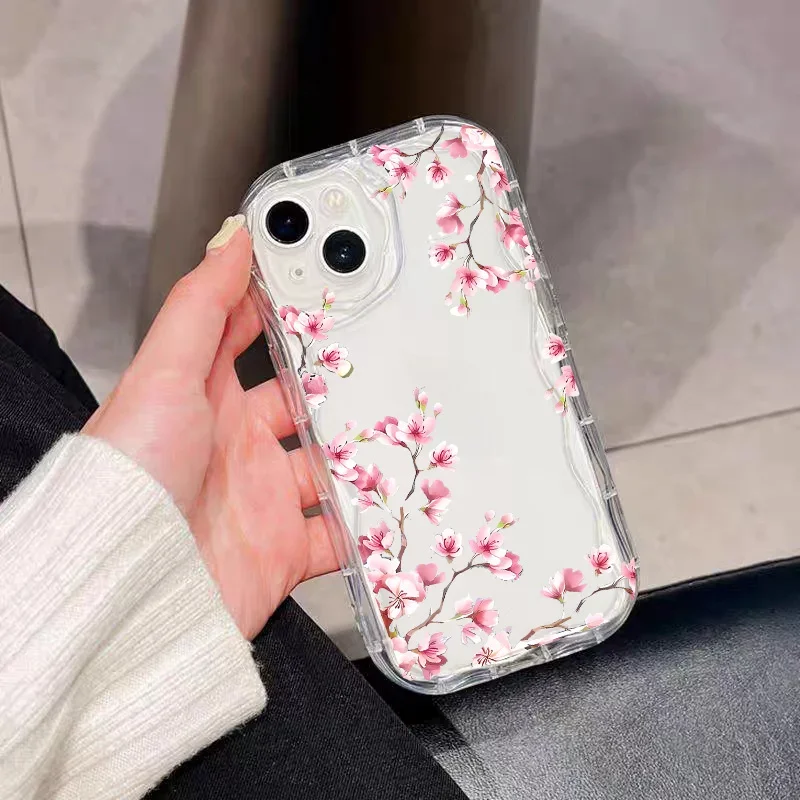 Charming Floral Green Leaf Pattern Phone Case with Wave Shell Design
