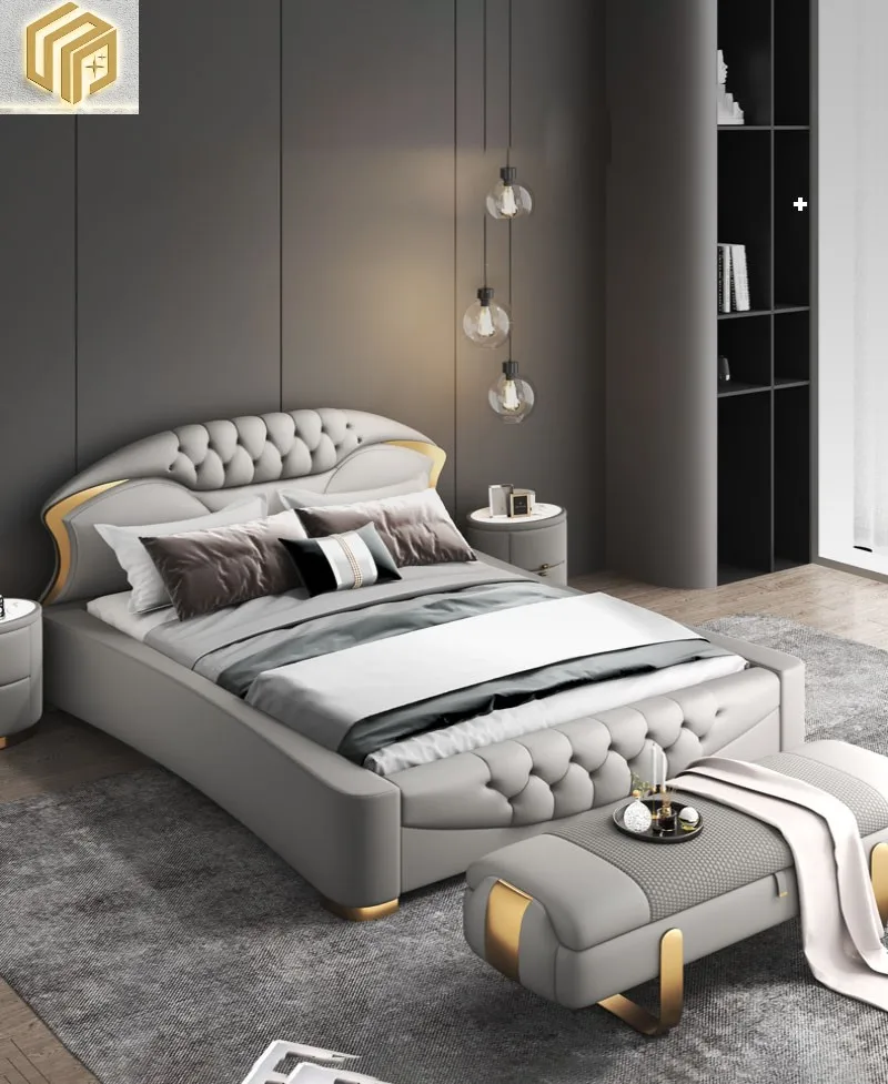 Luxury high-end large bed in the hotel, American style light luxury home bedroom, master bedroom, double room, high-end furnitur