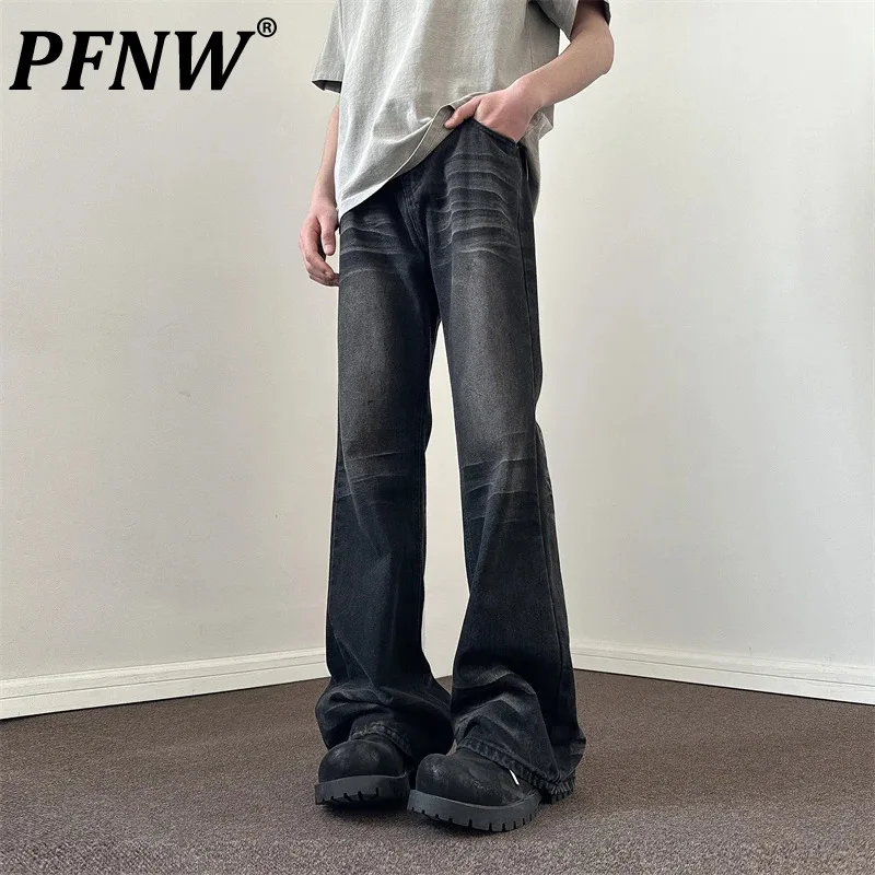 

PFNW Slim Fit Denim Pants Men's Wear Summer Washed Gradient Color Simple Casual Male Jeans 2024 New Stylish Clothing 28W3323