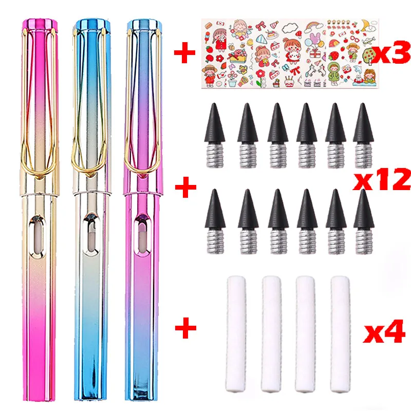 Kawaii Eternal Color Pencil Set Unlimited Writing for Kids Art Cute Pen Without Sharpening Drawing School Supplies Stationery retro sandalwood wooden eternal pencil no ink unlimited writing pens environmental friendly student writing supplies stationery