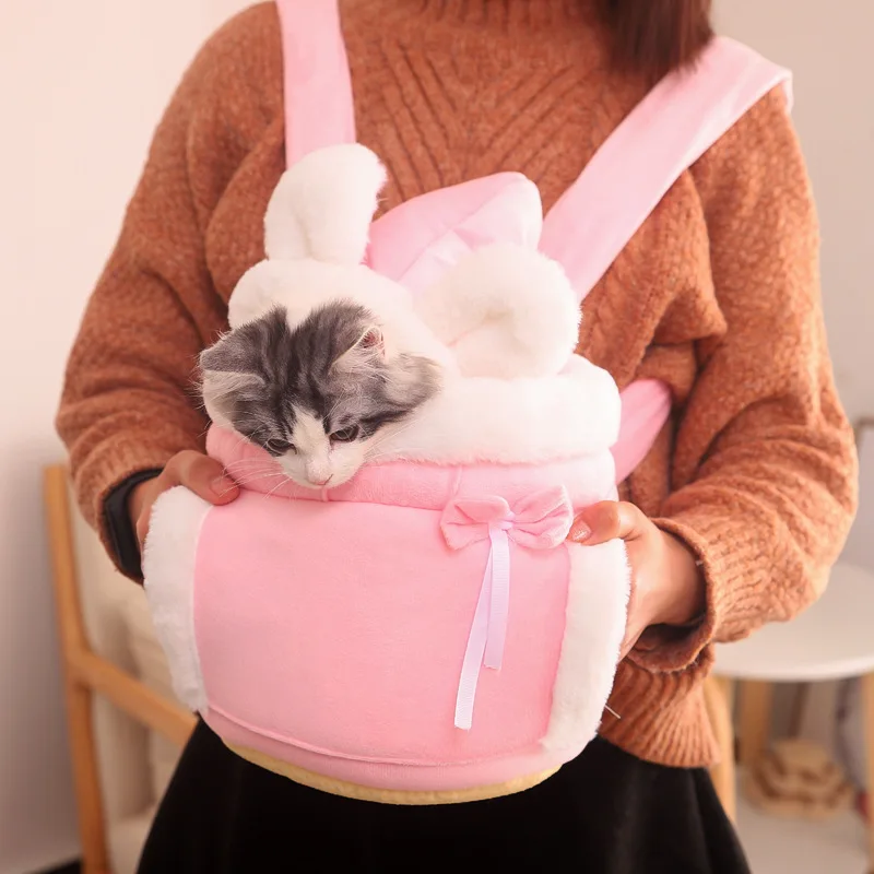 Winter Warm Cute Pet Plush Carrier Bag Small Cat Dogs Backpack for Outdoor Travel Pet Hanging Chest Bags 6kg Load-Bearing