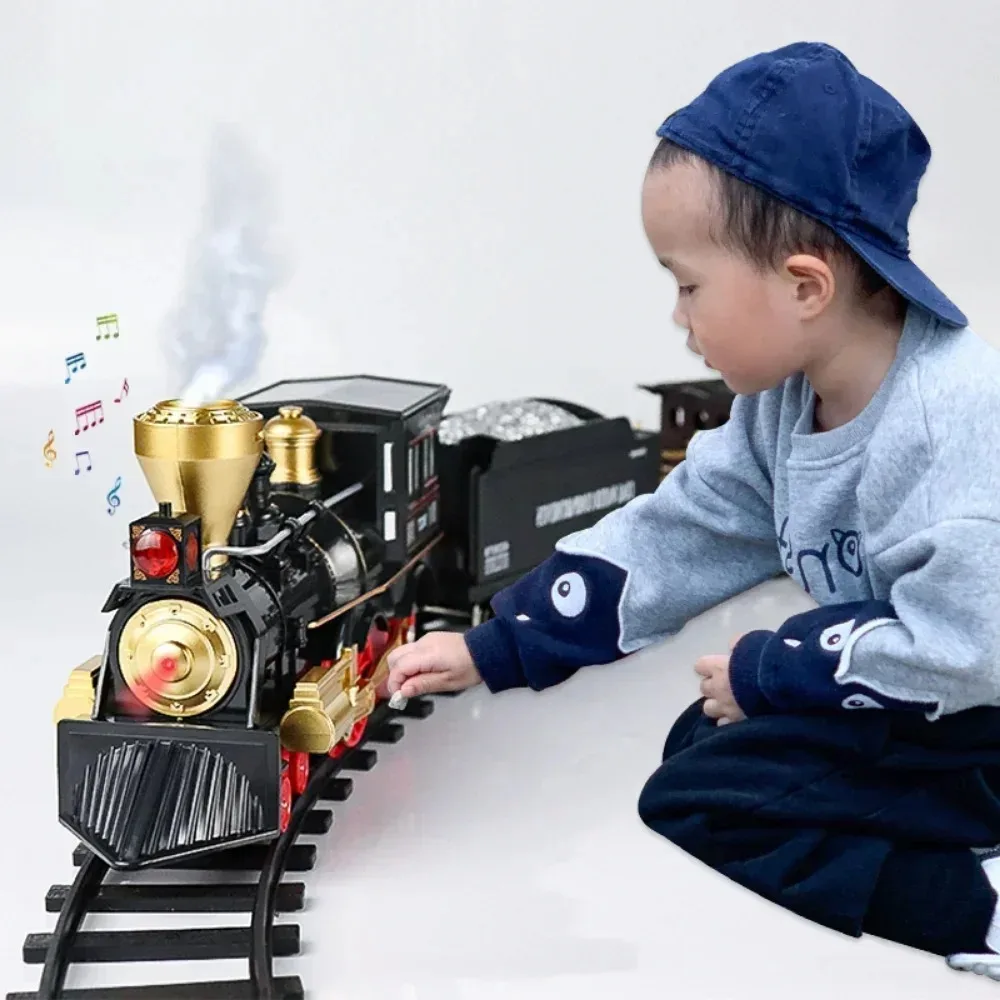 Simulation Retro Steam Train Remote Control Electric Stepless Speed Add Water and Smoke Train Children's Toys Gift