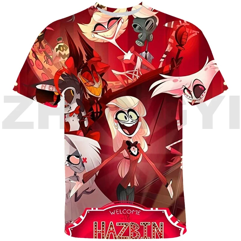 

2024 Summer Hot Kawaii Girls Hazbin Animation T-shirt 3d Printing Men and Women Can Short-sleeved Top Large Size Loose T-shirt