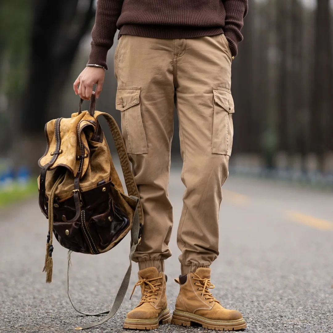 Men's Spring Casual Pants Solid Color Multi Pockets Cargo Pants Fashion Jogger Pants Summer Outdoor Hiking Pants