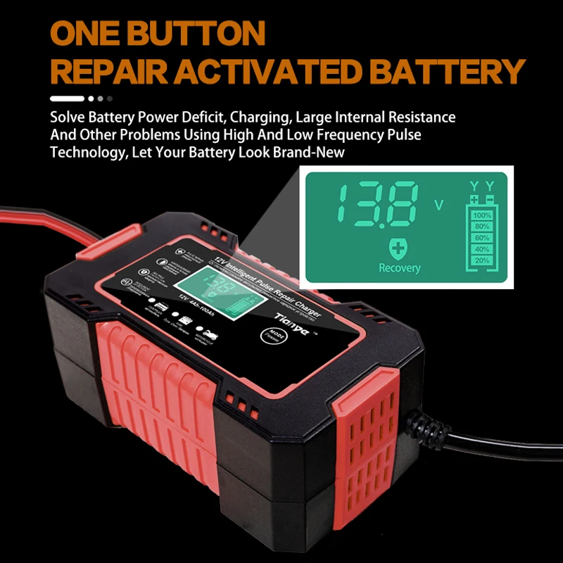 Car Battery Charger 12V 6A Automatic Battery Maintainer Pulse Repair Charger With LCD display AGM Gel Lead Acid