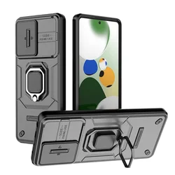 Shockproof Slide Camera Armor Case with Magnetic Holder Ring - Enhanced Protection Cover for Poco X5 Pro (Black)