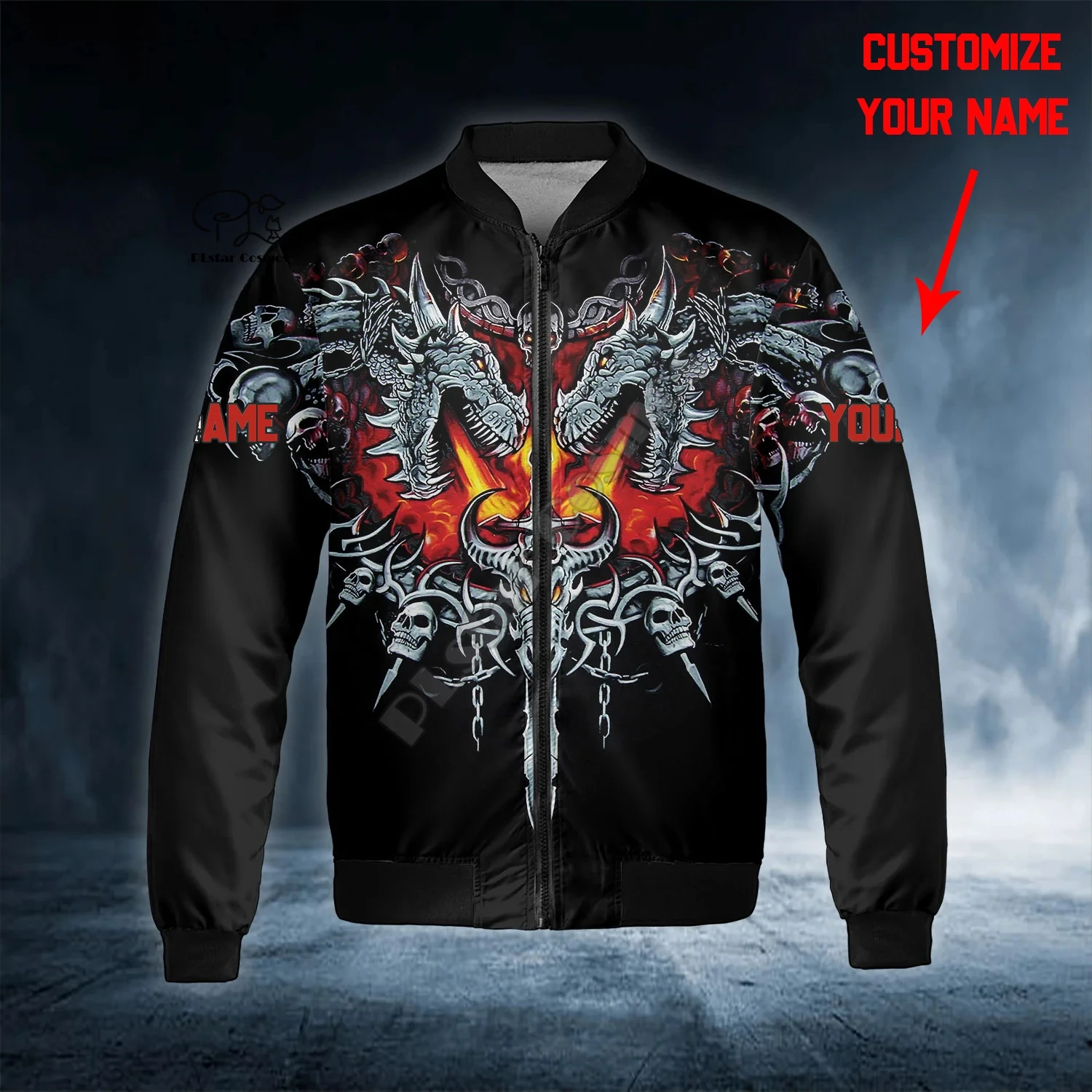Halloween Series 3D Printed Horror Skull Customized Name Latest Unisex Winter Warm Zippered Flight Jacket Casual W-1