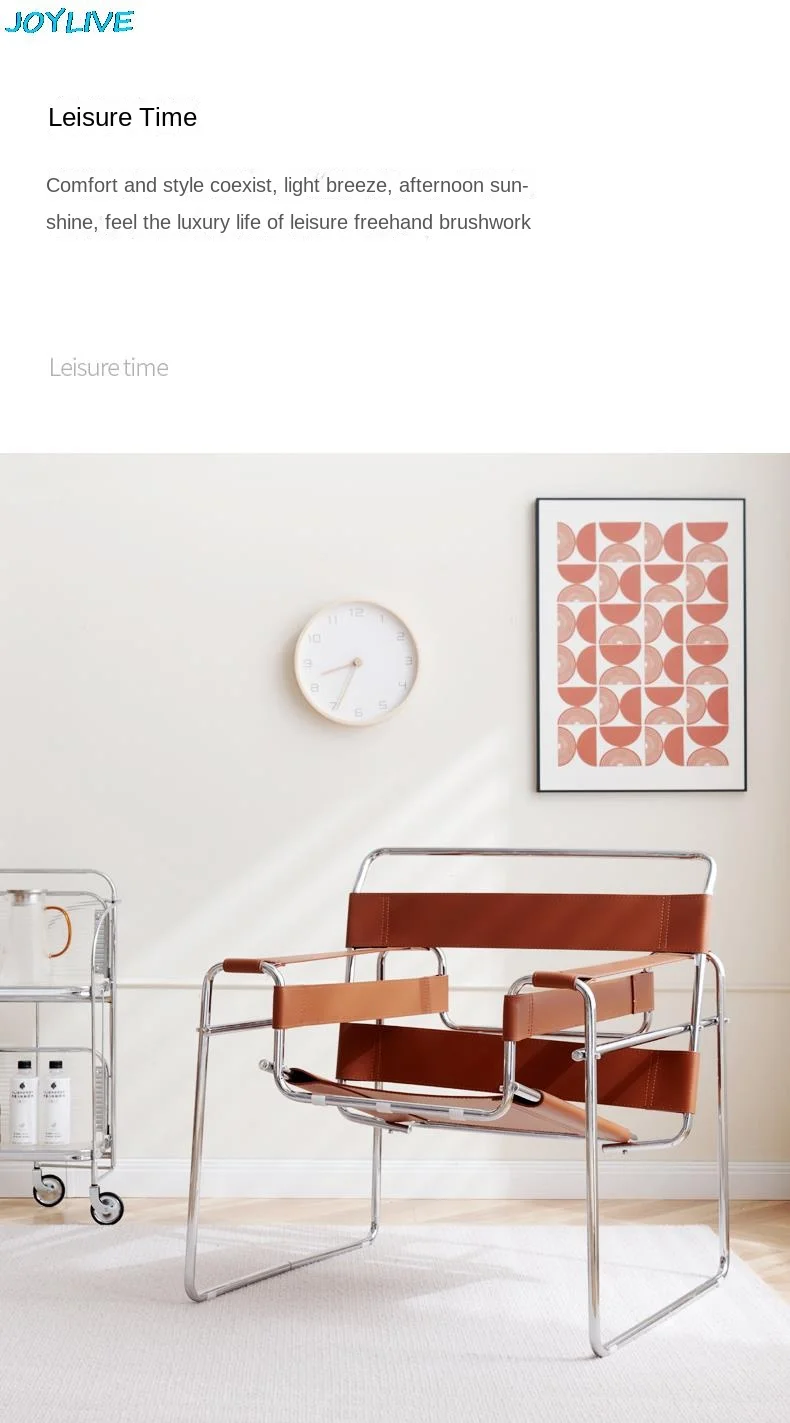 Description Picture 2 of itemJOYLIVE Lazy Sofa Vasily Ins Nordic Saddle Leather One Table Stainless Steel Leisure Single Davenport Chair Light Luxury 2023