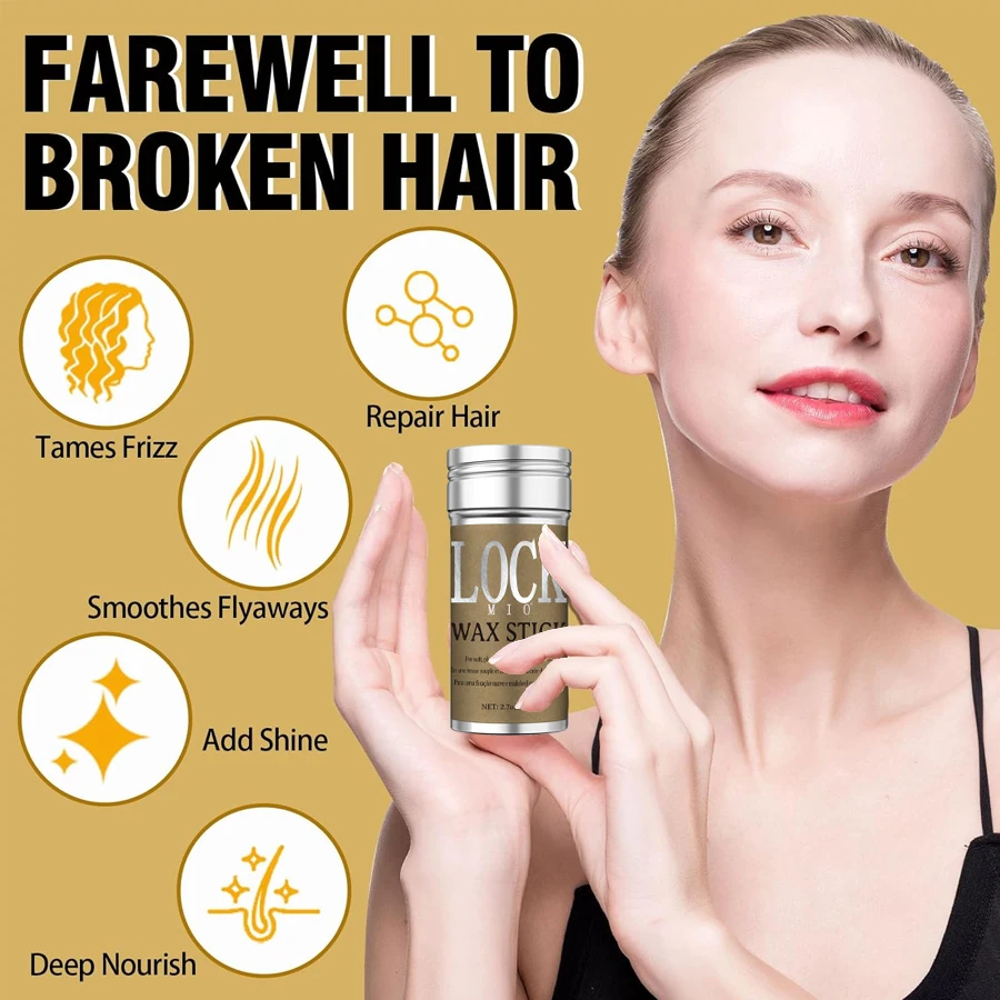 Styling wax Hair wax stick Hair wax LOCKMIO Wax Stick Natural Coconut Oil Moisturizes Soften Smoothing Styling Flyaway Hair Edge Control Strong Hold Long Lasting