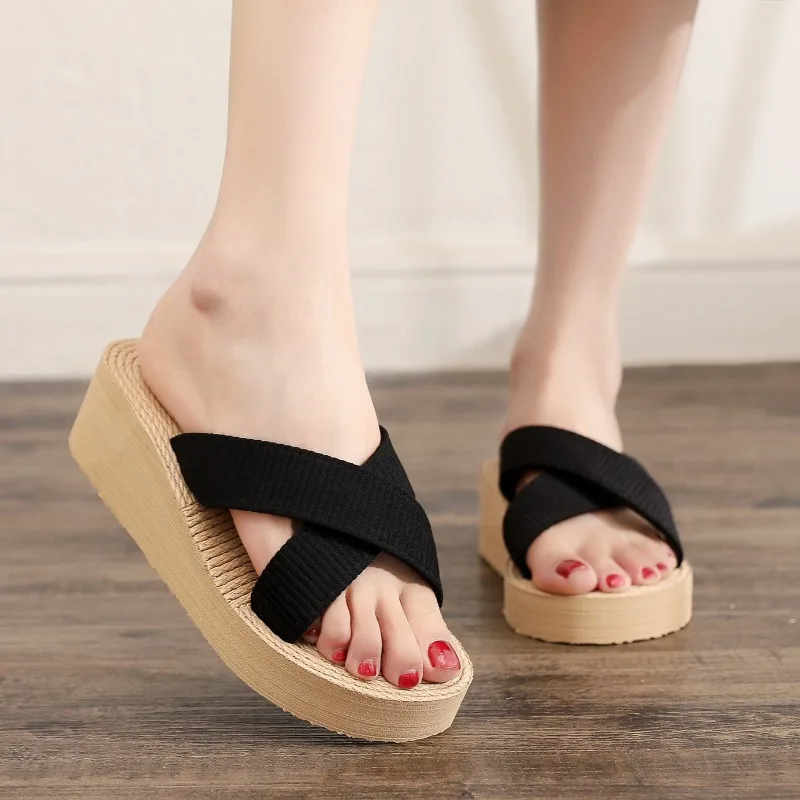 Women Slingback Wedge Sandals Outdoor Summer Lightweight Slides Solid Color Thick Bottom Ladies Slipper Female Roman Sandals