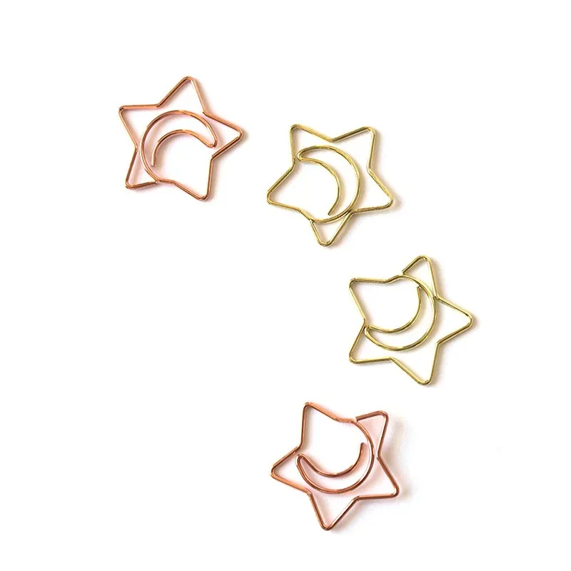 50pcs /bag Mini Moon And The Stars Gold Rose Gold Color Clip Bookmark Binder Clip Office Accessories Paper Clips Patchwork Clip