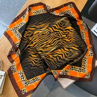 New Satin Shawl Design Wild leopard Print Silk Square Women neck scarves Wrap Headkerchief Beach Hair Band women's bandana 5