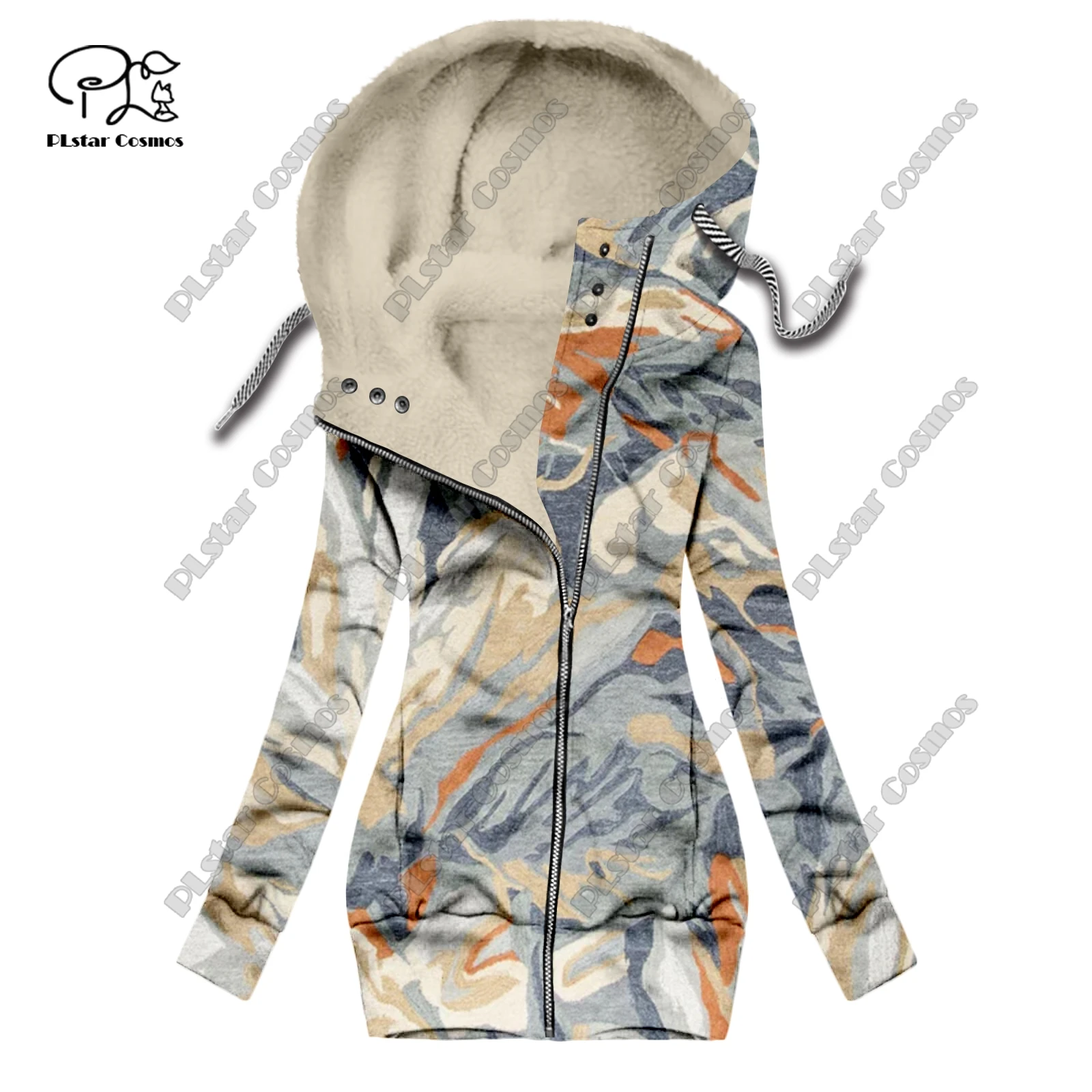 New 3D printing retro series carpet print pattern plus velvet warm women's long zipper hoodie jacket commuting casual winter F-6 bf03 pattern printing zipper wallet leather cover for iphone 12 pro max 6 7 inch colorful petals