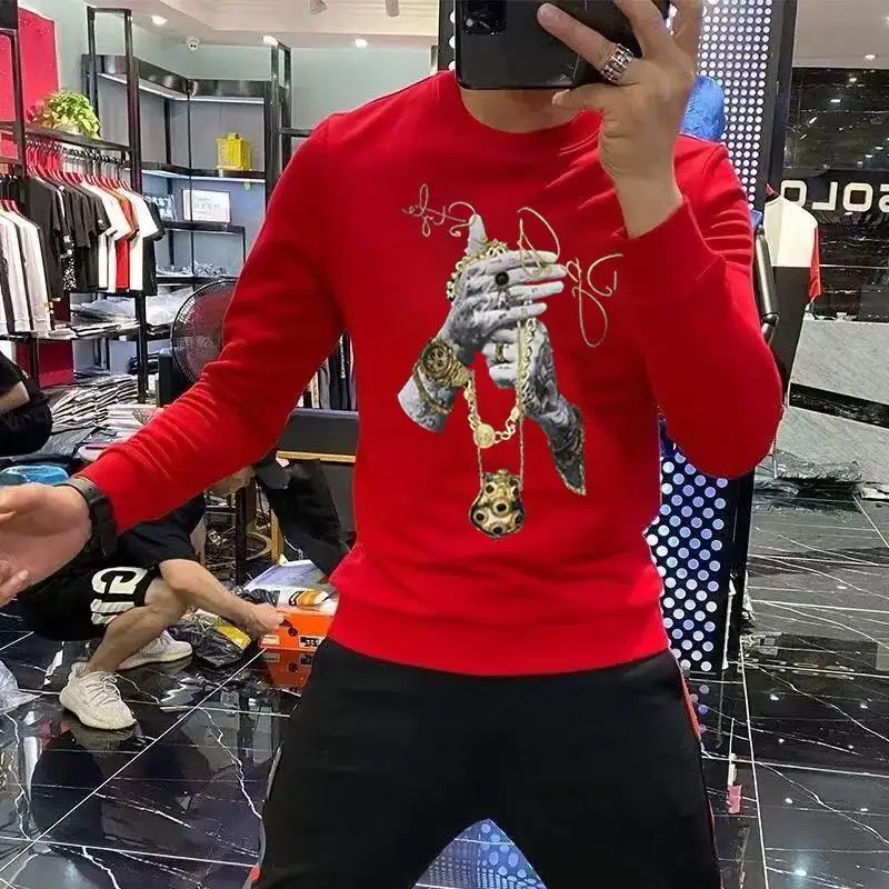 Men's Printed hoodies Spring and Autumn Korean Fashion Fashion Handsome Round Neck Long Sleeve T-shirt Sweatshirts Top