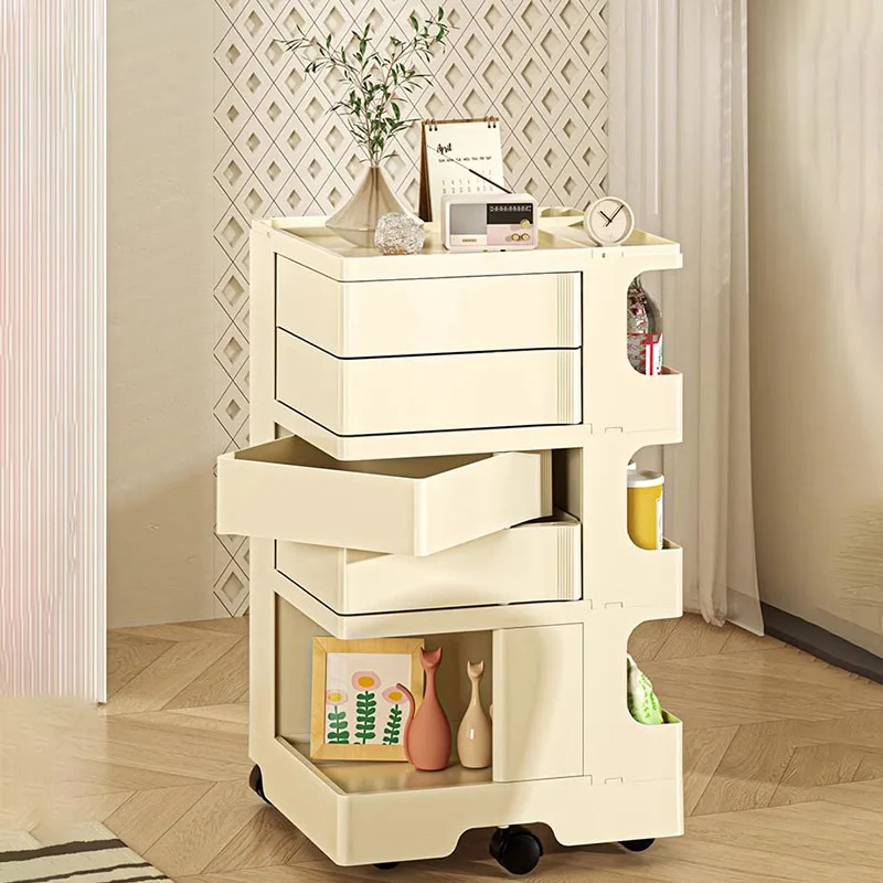 

Minimalist White Serving Spice Trolleys Plastics Wheel Food Drinks Snack Cart Groceries Bar Servierwagen Dinning Set Furniture