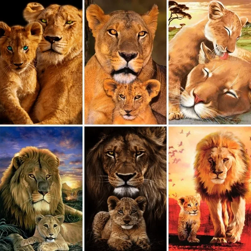

5D DIY Diamond Painting Embroidery Lion Lioness Cubs Drawing Needlework Gift Full Square Diamond Cross Stitch Home Decor