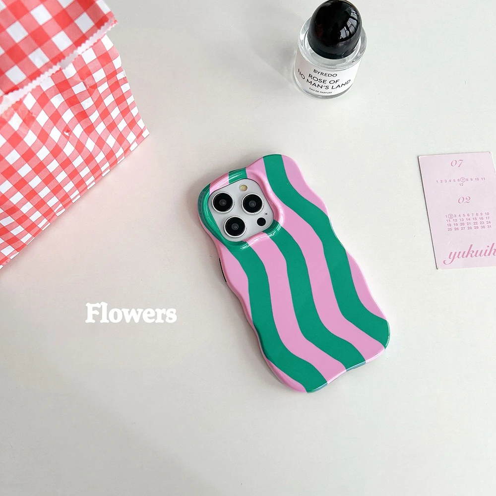 Sleek 2-in-1 Glossy Stripes Phone Case with Wave Edges & Comfortable Touch